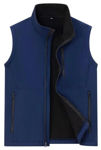 AKuVoL Men's Lightweight Vest Softshell Outerwear Windproof Sleeveless Jacket for Running Hiking Fishing Dark Blue 2XL
