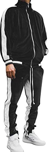 LZPCarra Tuta da jogging da uomo in cotone senza cappuccio – Tuta casual da uomo in velluto, tuta invernale moda velluto colore uomo risvolto casual sport oro uomo set set felpa uomo zip, Nero , L