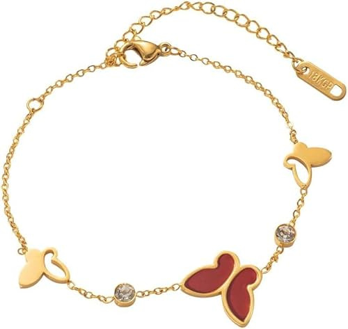 TOFBS Pulsera Circonita Mariposa Acero Inoxidable Oro Ajustable Tenis Regalo Cristal para Mujeres y Niñas Joyería Cumpleaño para Madre Novia Esposa día de San Valentín Navidad Cumpleaños (Rojo)