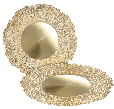 Kunststoff Teller gold 33 cm - 2er Set - Deko Kerzentablett - Weihnachten Advent Dekoration Kerzen Geschenk Tablett Schale rund
