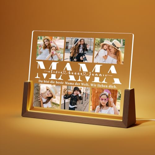 Giftove Geschenke für Mama Personalisierte Bilderrahmen LED - Weihnachtsgeschenke für Mama - Beste Mama Geschenk zum Weihnachten, Geburtstag, Muttertag von Tochter ＆ Sohn - Mutter Geschenk Fotolampe