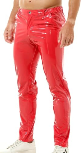 QiaTi Camiseta sin mangas de cuero con cordones para hombre cuello redondo chaleco de cuero sintético para hombre Camisas rave danza