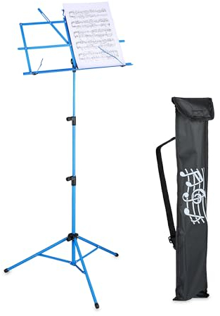 Relaxdays Notenständer, klappbares Notenpult, HBT: 140x53x49 cm, ausziehbar, aus Metall, Gitarre, Geige, Gesang, blau