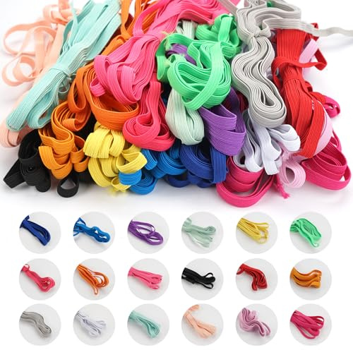 18 Piezas Goma Elastica Costura Colores Cinta Elastica Costura Cinta Elástica Plana Goma Elástica de Látex para Fruncir, Elásticos para Coser Tejer Ropa y Manualidades de Bricolaje (6 mm x 3 m)