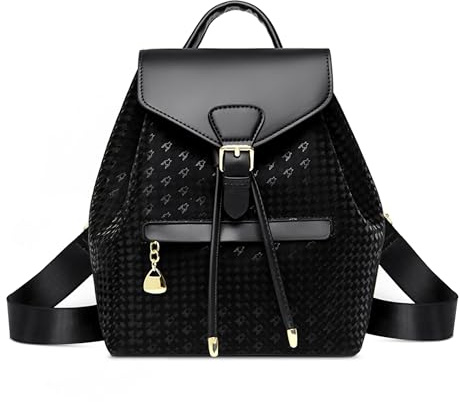 FOLOVEYA Sac à Dos Femme Élégant Sac à Main Anti-vol Imperméable Backpack Chic Impression Multipoches Dames Sacs Tote Bandoulière pour Le Voyage Loisir Shopping Travail Bureau Cuir PU Noir
