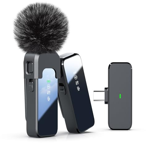 Wireless Lavalier Microphone for iPhone Android PC,Clip on Mic with Noise Cancellation, 100ft Transmission, 18H Battery Life Wireless Lapel Microphone for Video Recording,Vlog (USB Type-C)
