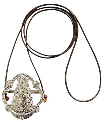 Genérico Porta Abanicos De Mano Con Diseño De Nuestra Señora Del Roció Con Cordón Ligero Y Elegante (Marron y Plata)