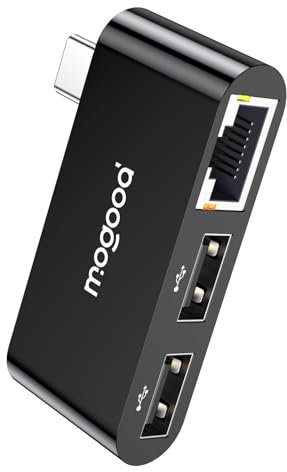 MOGOOD Adaptador USB C a Ethernet, Adaptador Ethernet Gigabit de Tipo C, 3 en 1 USB C (Compatible con Thunderbolt 4/3) a RJ45 LAN Network Adaptador para MacBook Air, XPS, iPhone 16/15, Galaxy S25/24