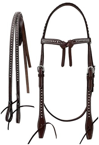 CHALLENGER Horse Western Full-Grain Leather Studded Knotted Futurity Knot Bridle with Split Reins 78J02BR