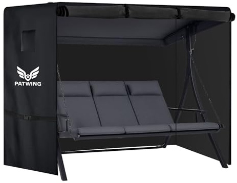 PATWING Funda Balancin Jardin, Cubierta de Columpio de Jardín Exterior de 3-4 plazas, 600D Impermeable UV Hamaca Funda Columpio Jardin, con Cremalleras y Hebillas