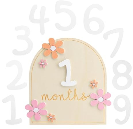 Tarjetas de hitos de madera para bebés, tarjetas de hitos mensuales para bebés con puntos adhesivos, accesorios para fotos para niños pequeños de 0 a 12 meses, registro de crecimiento