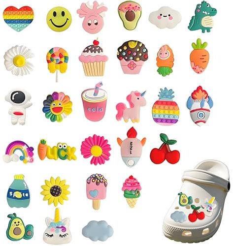 ClcIosis 30 Stück Schuh Zubehör, Anstecker Blumen Schuh Charms Stecker Set, Farbige Fruchtmuster Langlebiges Material Schuhanstecker für Mädchen und Jungen