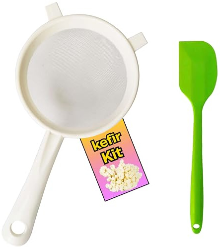 Zenir Kit Colador Kefir Plastico + Cuchara de Silicona | Colador Plastico Para Kefir Para Preparar Kéfir Casero | Kefir kit Compatible con Kefir De Leche y Kefir de Agua. 16 cm de Diametro