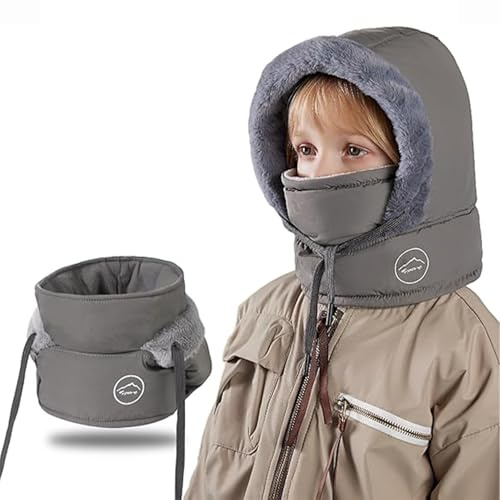 crazy bean Vintermössa pojkar flickor babymössa med justerbar dragsko termisk halsskyddsmössa för unisex baby 3–8 år, Mörkgrå, one size