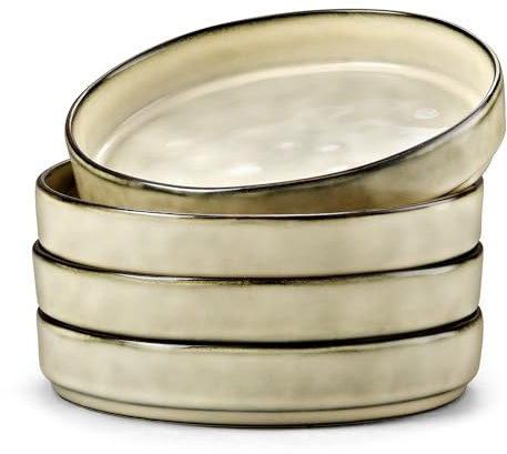 Herogo Pasta Bowl Set of 4, Stoneware Salad Bowls 21 cm, 30 oz Reactive Glaze Serving Bowl for Noodle Soup Fruit, Microwave and Dishwasher Safe, Chip and Scratch Resistant, Deep Edge, Sandy Beige