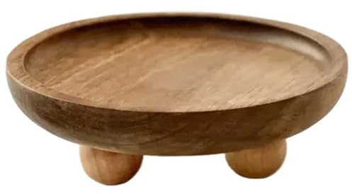 Plateau en Bois, Assiette à Bougie Rustique avec Pieds pour Savon, Parfum, clés, Plateau de vanité pour Cuisine, Salle de Bain, entrée, Petit Bois Rond