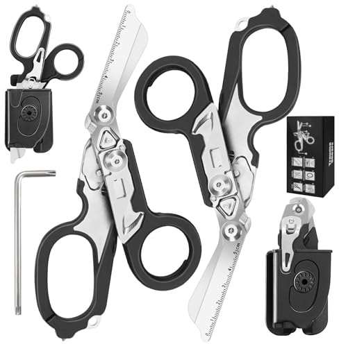Kevanry 2-pack 6-i-1 trauma sax med hölster, multifunktionell räddningssax med bältesskärare och glaskrossare för utomhus, camping, räddningstjänst, första hjälpen, överlevnadsverktyg – svart