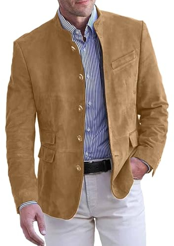 Générique Casual kostymjacka för män, sportkostym, slim fit, affärsdräkt, daglig utomhusdräkt (khaki, XXL)