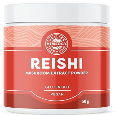 Vimergy Reishi Pilz Pulver, 33 Einnahmen – Reishi Extrakt – Veganes Pilzpulver - Ohne Trennmittel, ohne Füll- oder Geschmacksstoffe, Zucker, Gentechnik, Gluten (50 g)