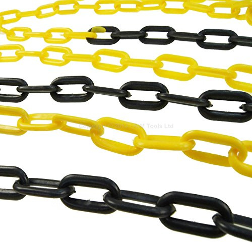 TOPWAY Barrera de Cadena de Plástico 25 Metros, 8mm x 25m Alta Visibilidad Negra y Amarillo para Advertencia Seguridad Espacio de Estacionamiento, Control de Multitudes, Tráfico 363088