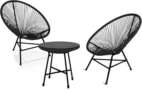 IDMarket - Salon de Jardin Izmir Table et 2 fauteuils Oeuf Cordage Noir