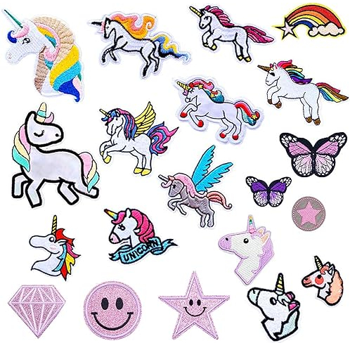 20 Stück Einhorn Bügelflicken Kinder Flicken zum Aufbügeln Patches Bügelbilder Für Textilien Aufnäher Patches Bügelbilder Kinder Bügel Patche Bügelaufkleber Für DIY T-Shirt Jeans Taschen Mützen