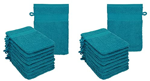 Betz 20 Stück Waschhandschuhe Palermo 100% Baumwolle Waschlappen Set Größe 16x21 cm Farbe Petrol