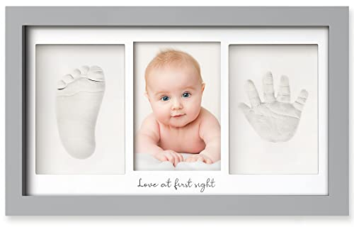 Baby Handabdruck und Fußabdruck Set - Gipsabdruck Baby Hand und Fuß für Neugeborene - Handabdruck Baby Bilderrahmen ​- Fußabdruck Baby Gipsabdruck Set - Baby Dusche Baby Abdruckset (Cloud Gray)