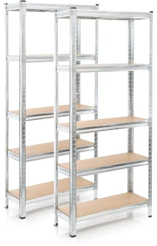 WilTec Étagère Charges Lourdes Jeu de 2 Galvanisée 174x75x30cm 875kg Rayonnage emboîtable 5 Niveaux