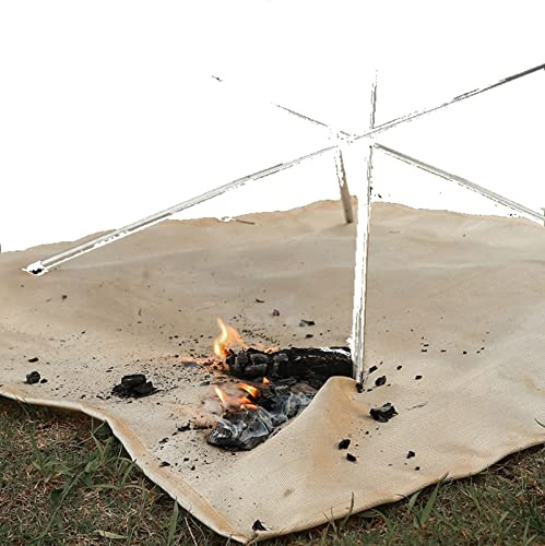 Grantien Feuerschale Matte, Quadratischer Feuerfeste Unterlage Für Den Außenbereich Mit 4 Befestigungslöchern, Schwer Entflammbar, Glasfaser Khaki 100 * 100cm