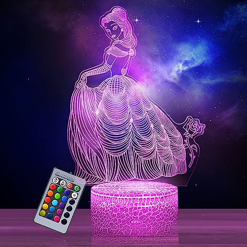 Gohytal Veilleuse pour enfants, lampe à illusion 3D, lumière LED, télécommande 16 couleurs changeantes intensité variable, Cadeau de Saint-Valentin pour filles garçons, chambre à coucher (Prinzessin)