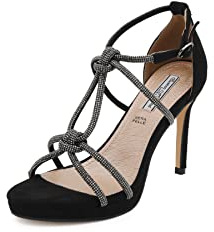 QUEEN HELENA Sandali Eleganti a Fascia Incrociata con Nodo e Strass Tacco a Spillo Donna ZM9310 (Nero, Sistema Taglie Calzature EU, Adulto, Donna, Numero, Media, 37)