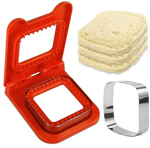 Taglierina e Sigillante per Sandwich, Panini Decruster Fai da te Panini Tascabili Creatore di Incrostabili Set di Taglierine per Sandwich per Portapranzo e Bento (Rosso)
