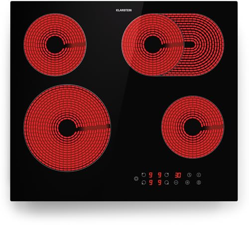 Klarstein Placa Vitroceramica 4 zonas, Vitro Placa Induccion Bajo Consumo Zona Combinable, Placa Coccion Sobremesa 6500W, Control Táctil, Placas Vitrocerámicas Eléctricas