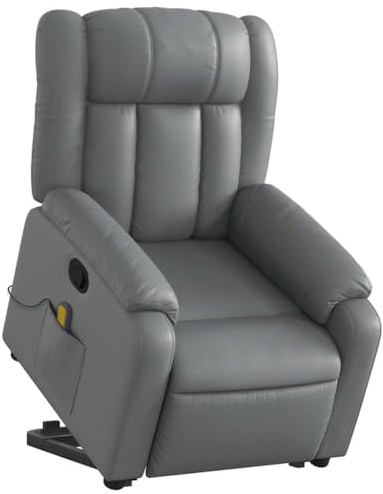 vidaXL Fauteuil Inclinable de Massage, Chaise de Relaxation avec Dossier, Siège avec Accoudoirs, Fauteuil TV de Salon, Moderne, Gris Similicuir