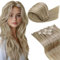 LaaVoo Clip in Extensions Echthaar Highlight Blond 55cm Clip in Extensions Natürliche Goldene Blond Mittelblond Echthaar Extensions Clips Glatt 7PCS 105g #16/22