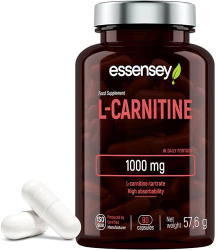 ESSENSEY - L-Carnitin I 1000 mg I 90 Kapseln I L-Carnitin-Tartrat I Für Vegetarier I 45 Tagesdosen I Leicht zu schlucken