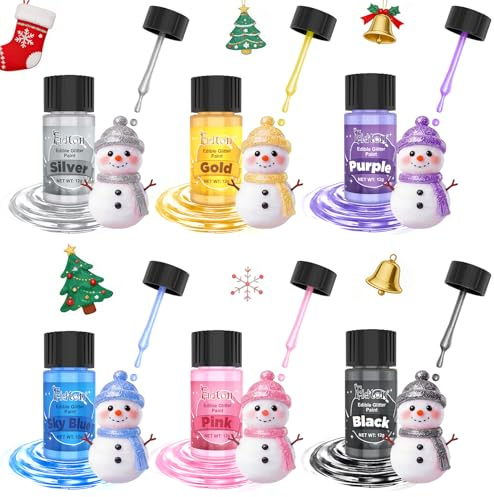 Edible Glitter Paint - 6 Colours Metallic Edible Glitter for Cakes, Liquid Gold Edible Paint for Gold Icing Making, Desserts Decorating, Fondant, Cookies - 12 g/each