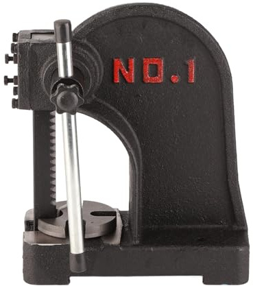 Manual Punch Press Machine, Desktop Hand Operated Metal Punching Tool, Arbor Press, Carbon Steel, 1T Pressure, 140mm Rack Travel, Black, for Crafting and DIY Projects