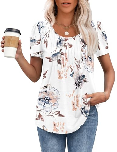 MOLERANI Ladies Tops Round Neck Loose Casual Pleated T Shirt