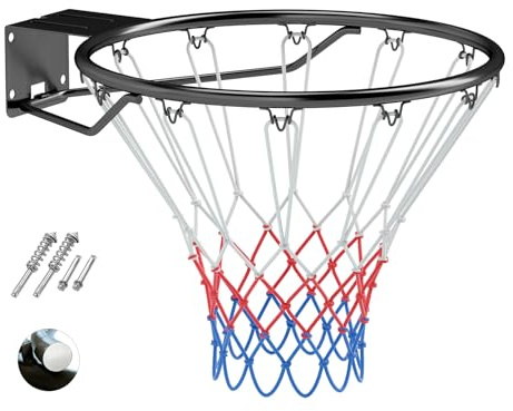 COSTWAY Ø45cm massiv Basketballkorg inomhus, Mini Basketballkorg väderbeständig för väggmontering, Basketballring med ring & nät, Basketballkorg utomhus för barn & vuxna (Svart)