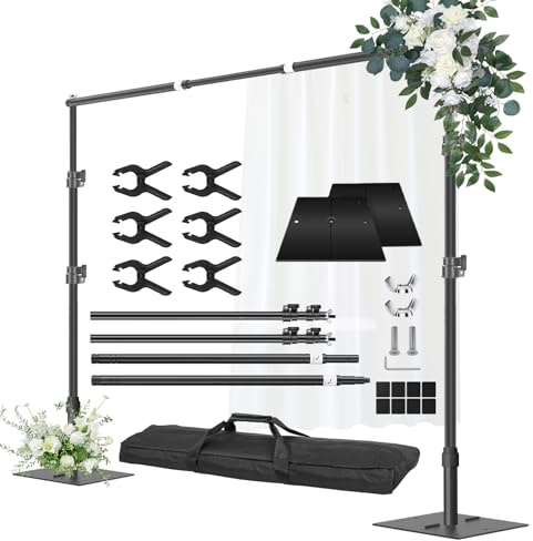 Fatazoii Support de Toile de Fond Robuste 2,6 m x 3 m, Support de Fond Réglable avec Base en Métal pour Studio Vidéo, Mariage, Fête