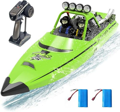 ARRIS Bateau télécommandé Haute Vitesse avec télécommande 2,4 GHz, 2 Piles Rechargeables et lumières LED pour Piscine, Lacs, Eau, Jet Bateau RTR pour Adultes, Cadeaux (Vert)