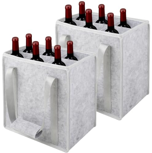 Lauviomify Set di 2 Flaschentasche Filz – Porta Bottiglie per 6 Bottiglie di Vino, Birra e Bevande – Borsa Porta Bottiglie in Feltro, Borsa da Trasporto 27×20×27cm, Grigio