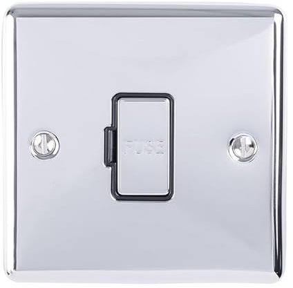 Kooples Hardware Enhance Decorative Unswitched Fuse Spur Black Trim Brushed Metal Finish Durable Fused Connection Unit Modern Minimalist Design (Polished Chrome)