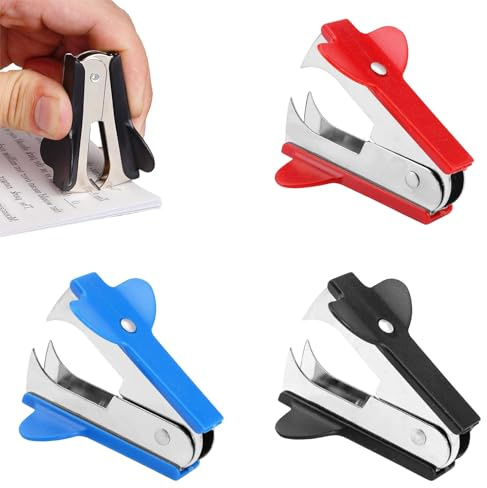 3 Stück Mini Heftklammerentferner,Entklammerer,Klammerentferner,Metallplastik Entklammerer Enthefter,Tacker Entferner Für Bücher,Zeitungen,Verpackungspapier,Extra Breiter Fingergriff,Rot/Schwarz/Blau