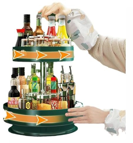 Estante giratorio de 360° para especias de 2 niveles, estante de almacenamiento de cocina, plato giratorio para condimentos y especias, ahorra espacio, armario de cocina, carrusel de encimera de
