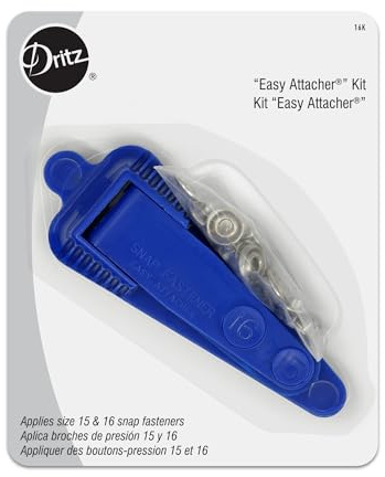 Dritz 16K Snap Fasteners Easy Attacher Kit, Size 15 (3/8-Inch) & Size 16 (7/16-Inch) Nickel