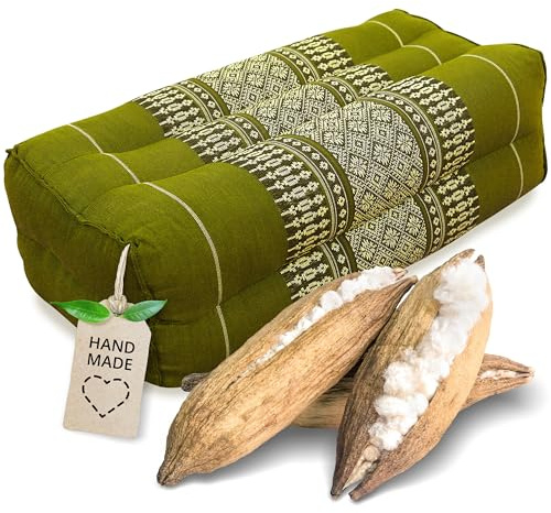 livasia Coussin Yoga carré Bloc - 17x34x12cm - Coussin de méditation kapok, Coussin de Soutien Bolster rectangulaire, Accessoires Yoga Pilates Coussin cale-Nuque, Fait Main (Vert)