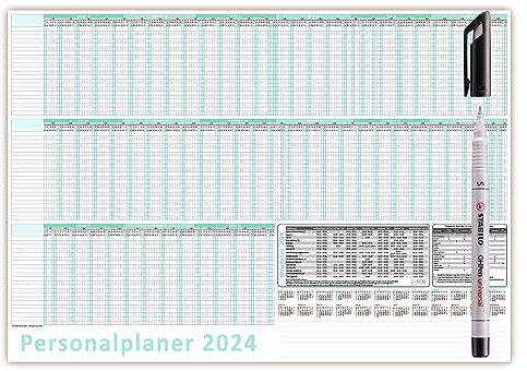 Urlaubsplaner/Personalplaner 2026 nass abwischbar mit Folienkaschierung + Folienstift - DIN B1 Format (1000 x 700 mm) 22 Mitarbeiter Januar bis März Folgejahr mit Schulferien (gerollt!)